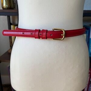 La Rue Red Leather Skinny Belt | Minimalist Brass Buckle Classic Waist Belt - XS